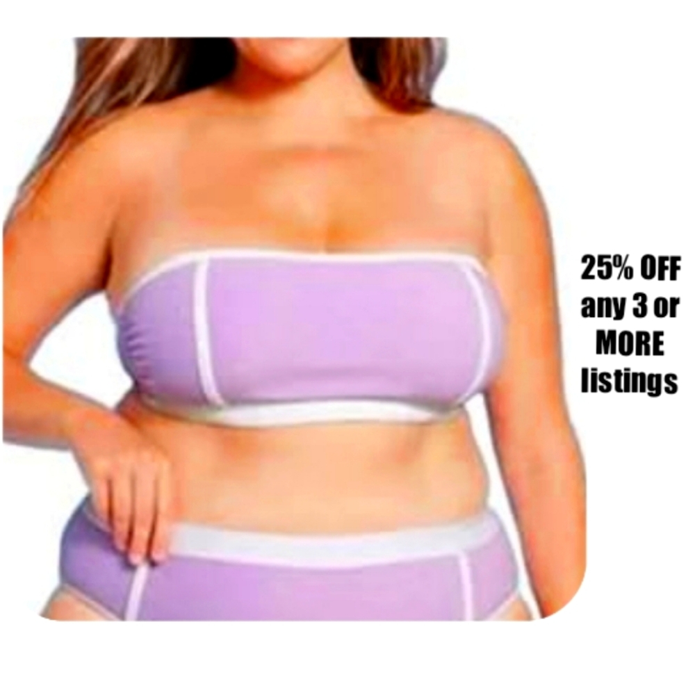 Strapless Bikini Top Size 1X Bandeau Terry Cloth Stripe Swimwear Swimsuit Beach